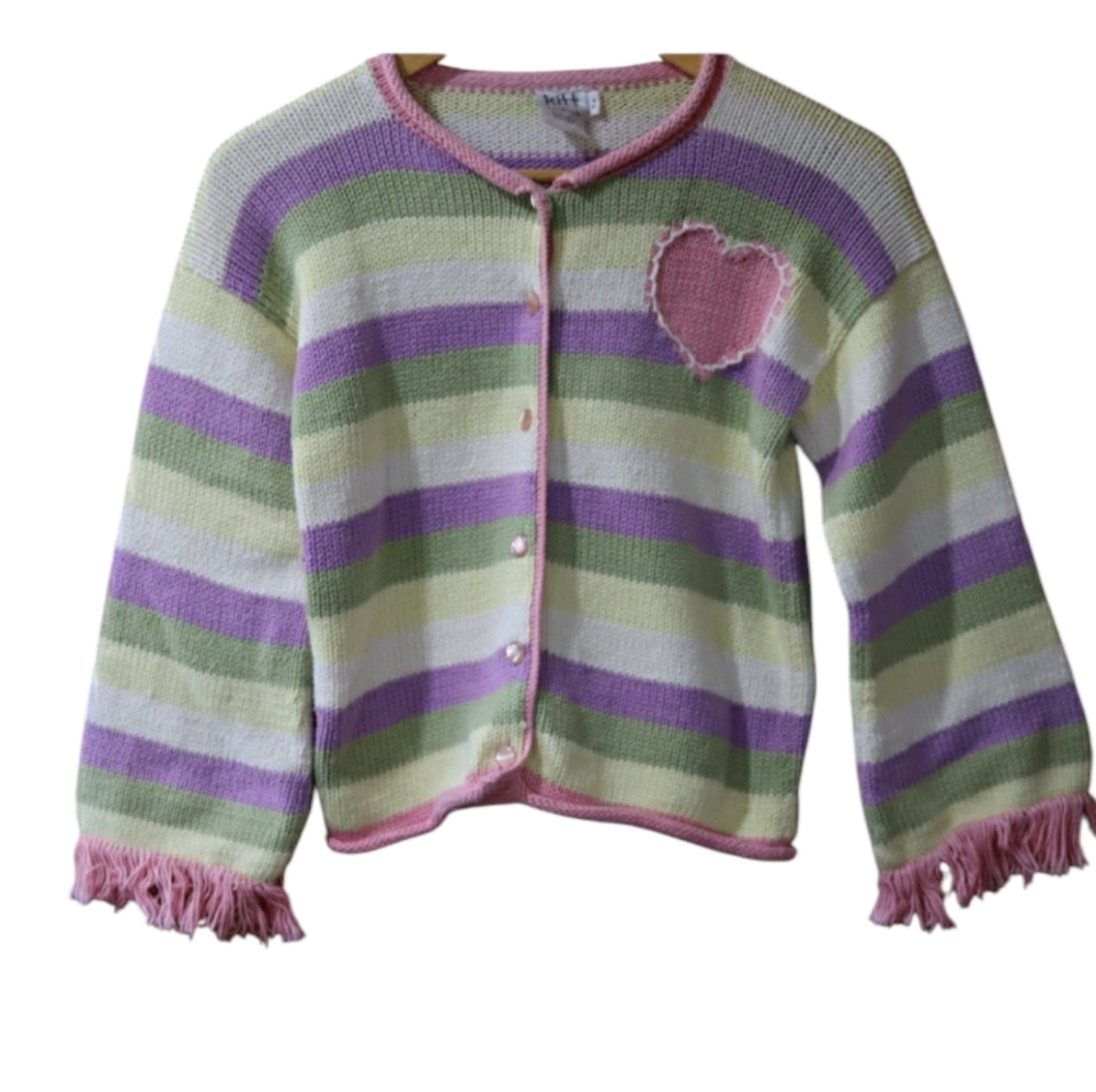 Kitt Handmade Hand Knit Kids Striped Cardigan Sweater 6X
